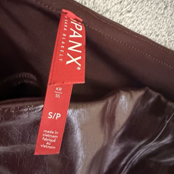 Spanx Pants Women Small Faux Patent Leather Leggings Ruby Burgundy Pull On - Picture 4 of 10